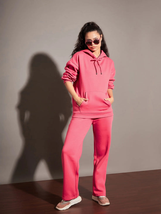 Women Pink Fleece Track Pants