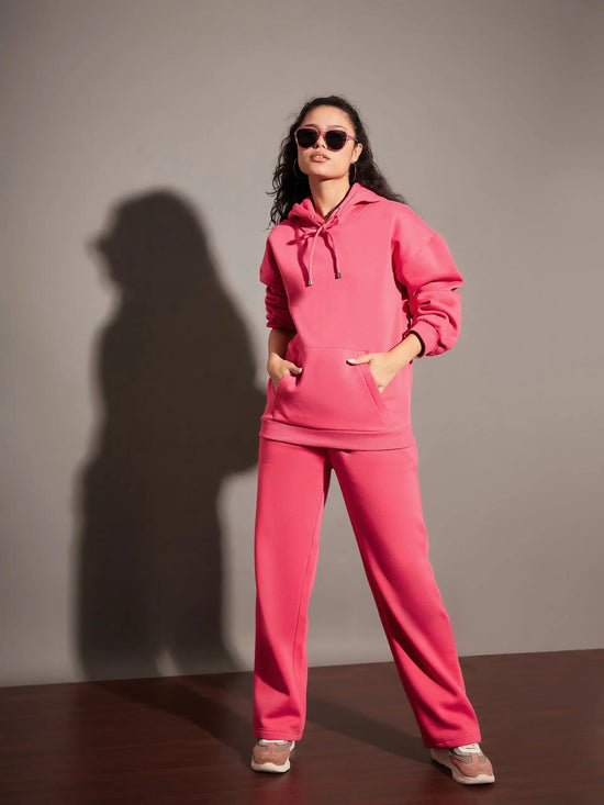 Women Pink Fleece Track Pants