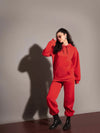 Women Red Fleece Baggy Joggers