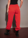 Women Red Fleece Baggy Joggers