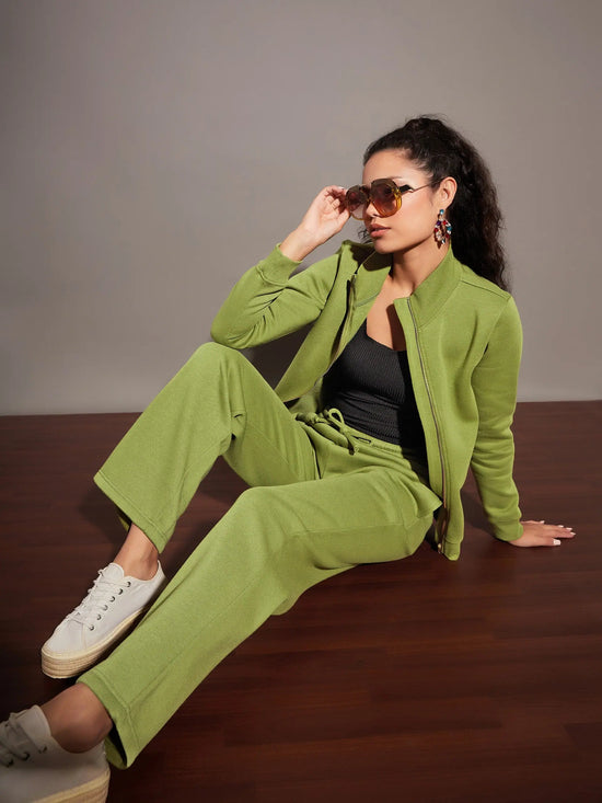 Women Olive Fleece Track Pants