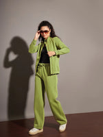 Women Olive Fleece Track Pants