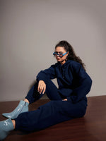 Women Navy Fleece Baggy Joggers