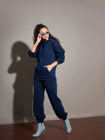 Women Navy Fleece Baggy Joggers