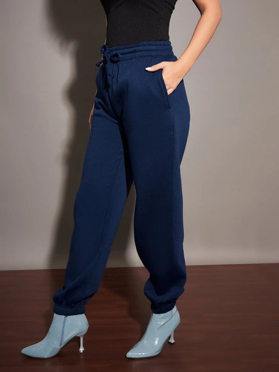 Women Navy Fleece Baggy Joggers