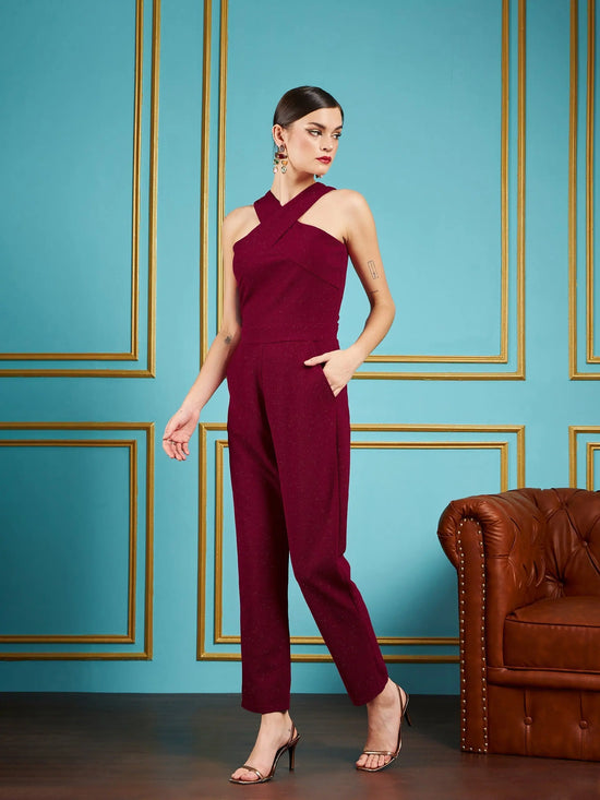 Women Solid Standard Maroon Jumpsuits & Sets