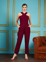 Women Solid Standard Maroon Jumpsuits & Sets