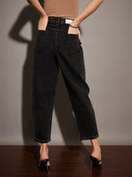 Women Black Washed Balloon Fit Jeans