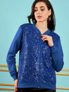 Women Embellished Standard Blue Full Sleeve Jacket