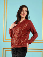 Women Embellished Standard Rust Full Sleeve Jacket