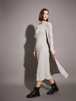 Women Grey Rib Front Open Shrug