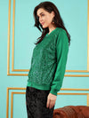 Women Embellished Standard Green Full Sleeve Jacket