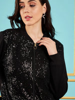 Women Embellished Standard Black Full Sleeve Jacket