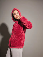 Women Solid Standard Maroon Full Sleeve Jacket