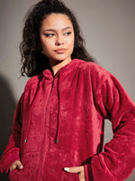 Women Solid Standard Maroon Full Sleeve Jacket