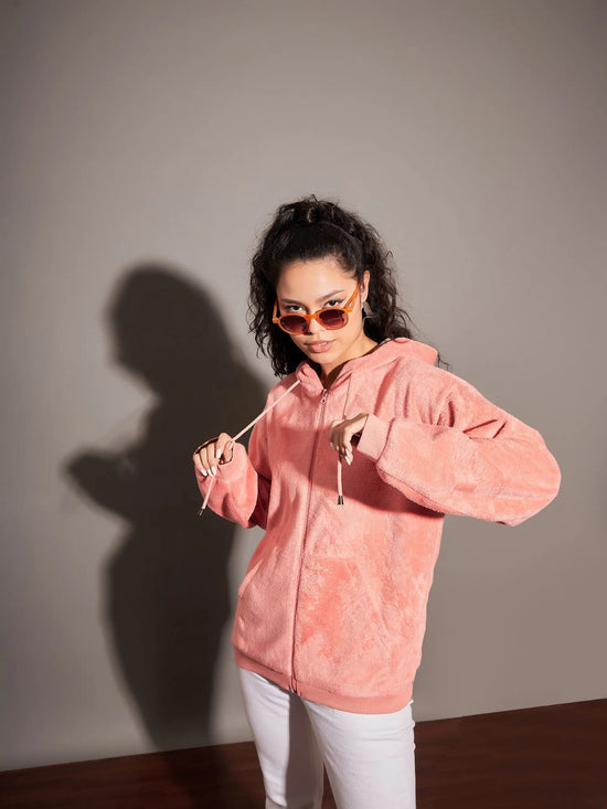 Women Solid Standard Peach Full Sleeve Jacket