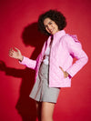 Women Solid Standard Pink High Neck Full Sleeve Jacket