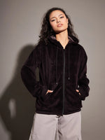 Women Solid Standard Black Full Sleeve Jacket