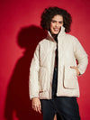 Women Solid Standard Beige High Neck Full Sleeve Jacket