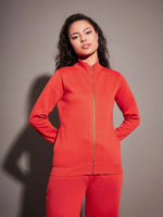 Women Solid Standard Red Full Sleeve Jacket