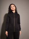 Women Solid Standard Black Full Sleeve Jacket