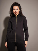 Women Solid Standard Black Full Sleeve Jacket