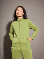 Women Solid Standard Olive Full Sleeve Jacket