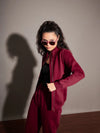 Women Solid Standard Maroon Full Sleeve Jacket