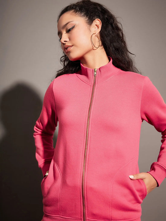 Women Solid Standard Pink Full Sleeve Jacket