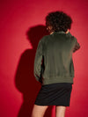 Women Solid Standard Olive Full Sleeve Jacket