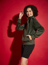 Women Solid Standard Olive Full Sleeve Jacket