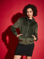 Women Solid Standard Olive Full Sleeve Jacket