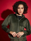 Women Solid Standard Olive Full Sleeve Jacket