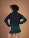 Women Color Blocked Standard Green Full Sleeve Jacket