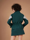 Women Color Blocked Standard Green Full Sleeve Jacket