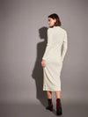 Women Off-White Rib High Neck Maxi Dress