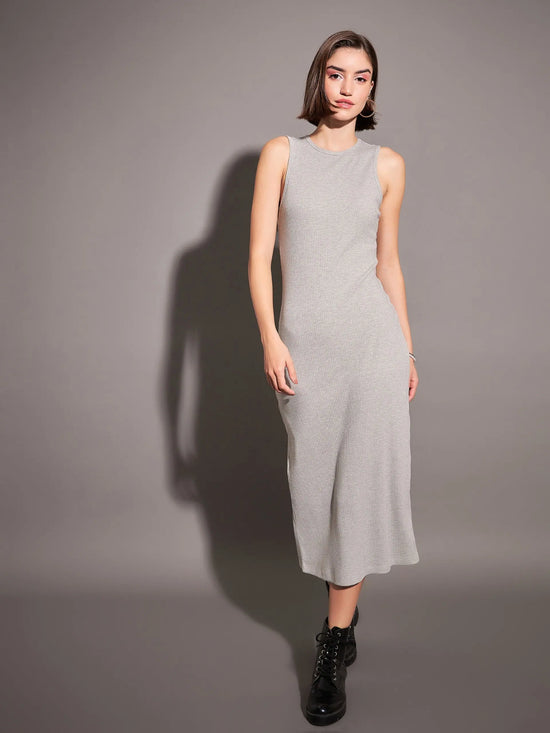 Women Grey Rib Sleeveless Bodycon Dress