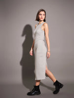 Women Grey Rib Sleeveless Bodycon Dress