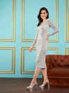 Women Silver Sequin V-Neck Midi Dress