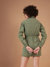 Women Olive Twill Front Zipper Mini Dress