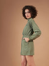 Women Olive Twill Front Zipper Mini Dress