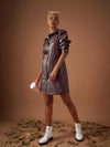 Women Dark Brown Pu Shirt Dress