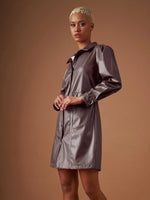 Women Dark Brown Pu Shirt Dress