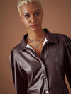 Women Dark Brown Pu Shirt Dress