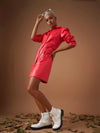 Women Red Pu Shirt Dress