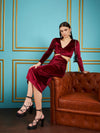 Women Maroon Velvet Waist Cut Out Maxi Dress