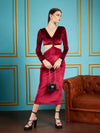 Women Maroon Velvet Waist Cut Out Maxi Dress