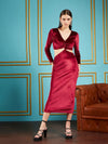 Women Maroon Velvet Waist Cut Out Maxi Dress