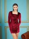 Women Maroon Velvet Ruched Bodycon Dress