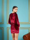 Women Maroon Velvet Ruched Bodycon Dress